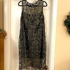 Bisou Bisou black and gold lace size 16 dress. NWT